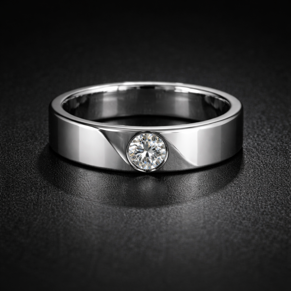 VVS1 Moissanite Round Brilliant Single Stone Band